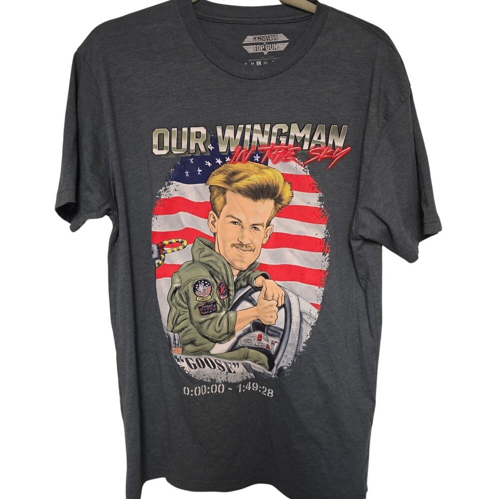 RSVLTS Top Gun Goose Mens L Large Gray Our Wingman In the Sky Movie T-Shirt